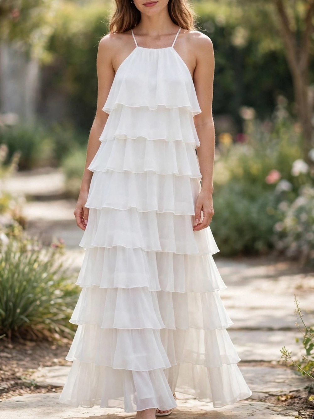 Dainty Hooligan Layered Halter Maxi Dress in Light Pink